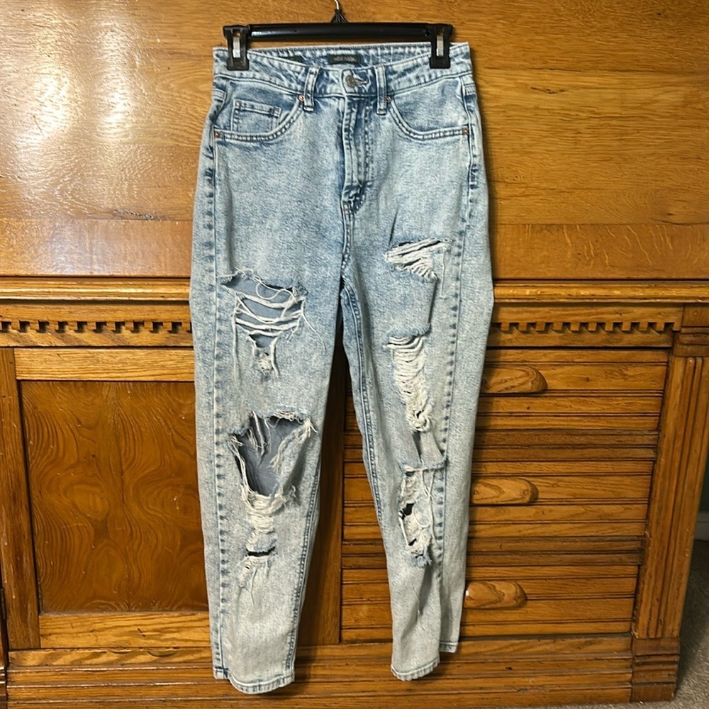 Wild‎ Fable 80s Vintage Acid Wash Distressed High Rise Mom Jeans Light Blue Sz 4
